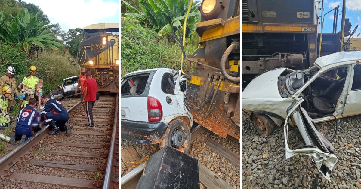 Homem morre após carro ser arrastado por trem em Juiz de Fora (MG)